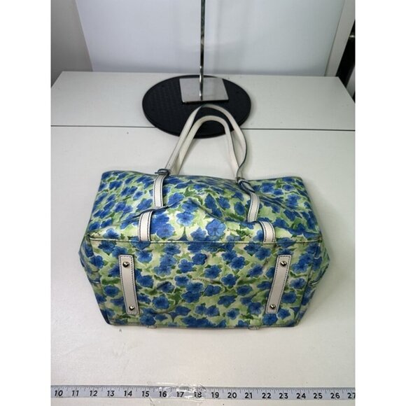 Dooney & Bourke Blue White Floral Tote Bag Canvas Red Lined - Picture 10 of 12